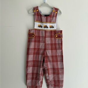 Lil Cactus Toddler Red Plaid Overalls with Car Design